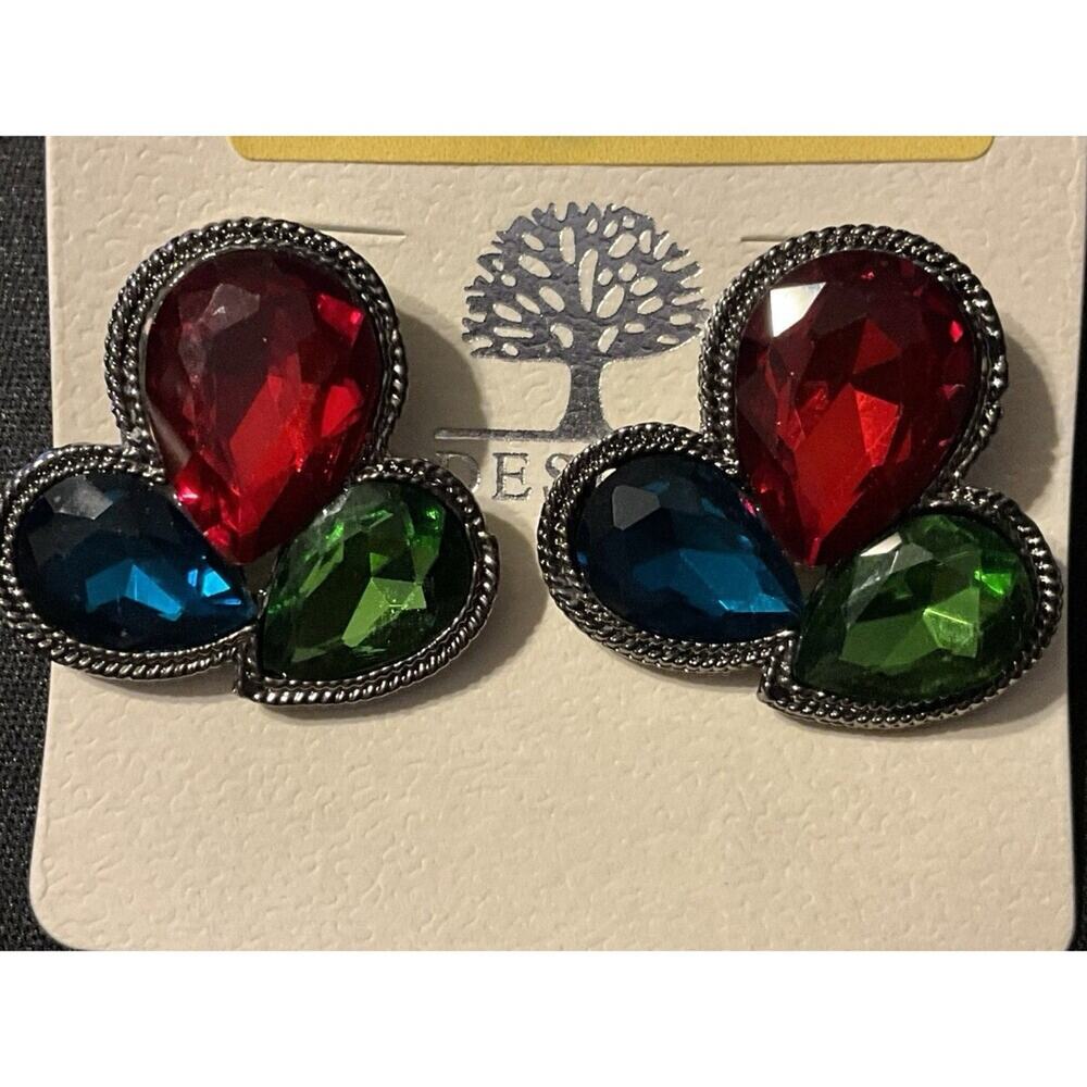Vague Earrings Faceted Glass Stones Red, Blue & Green Macy’s